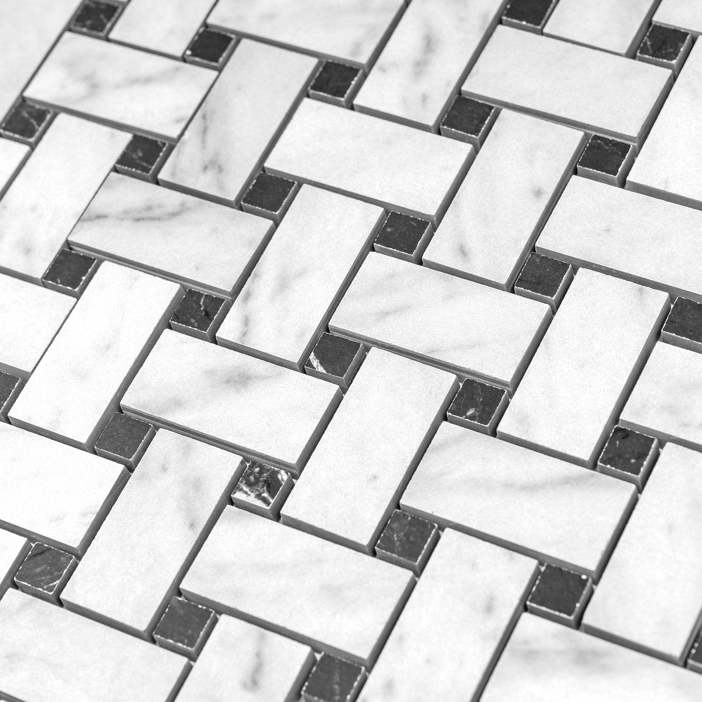 White, Black 12x12 Matte Gres Porcelain Basketweave Mosaic Tile - Sample