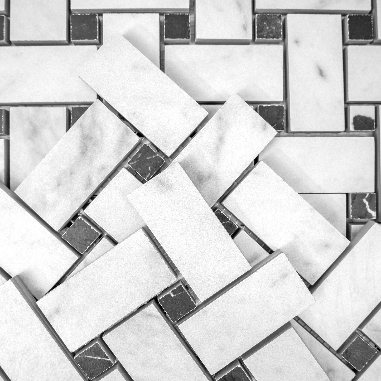 White, Black 12x12 Matte Gres Porcelain Basketweave Mosaic Tile