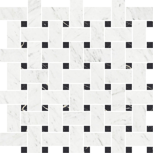 White, Black 12x12 Matte Gres Porcelain Basketweave Mosaic Tile