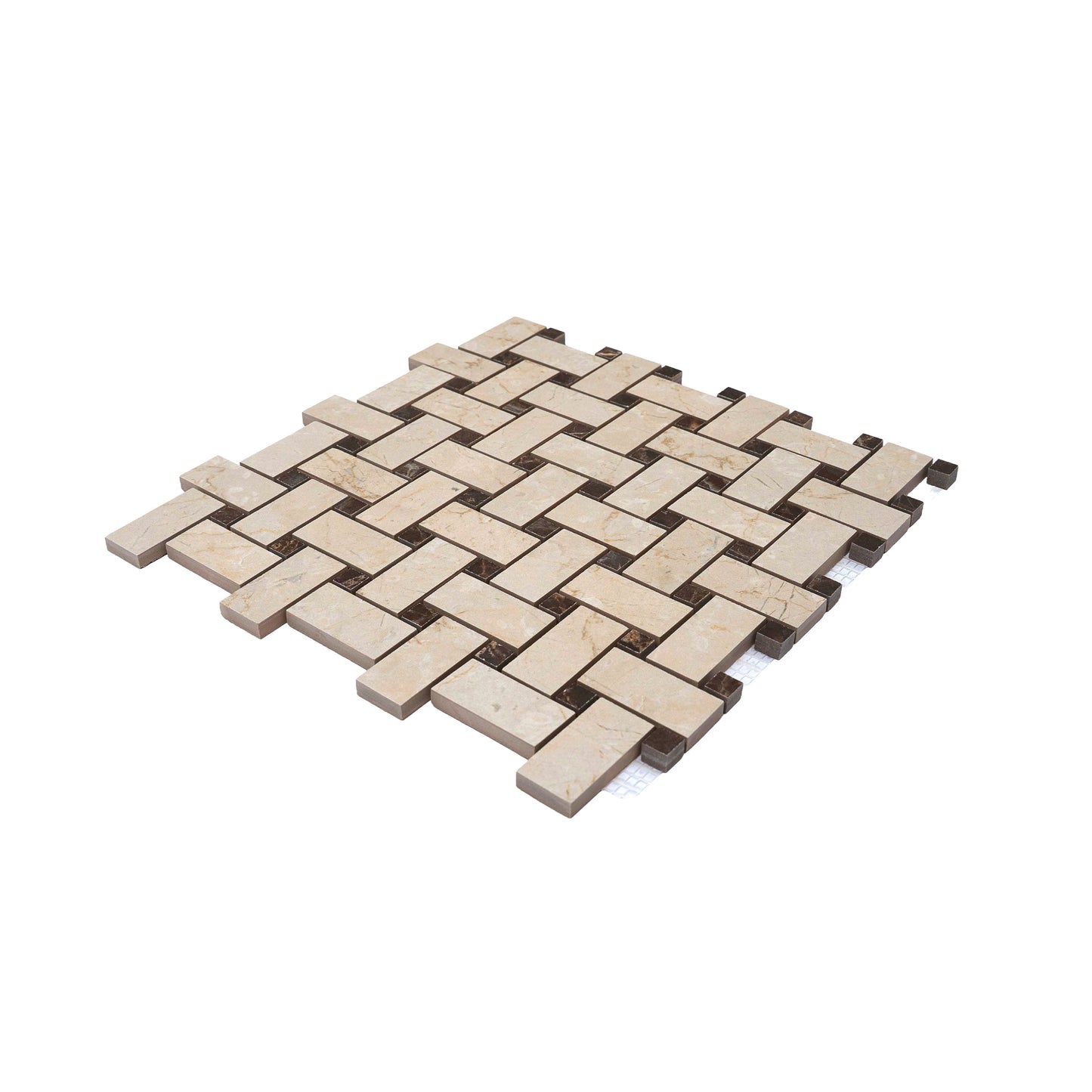 Beige, Brown 12x12 Matte Gres Porcelain Basketweave Mosaic Tile