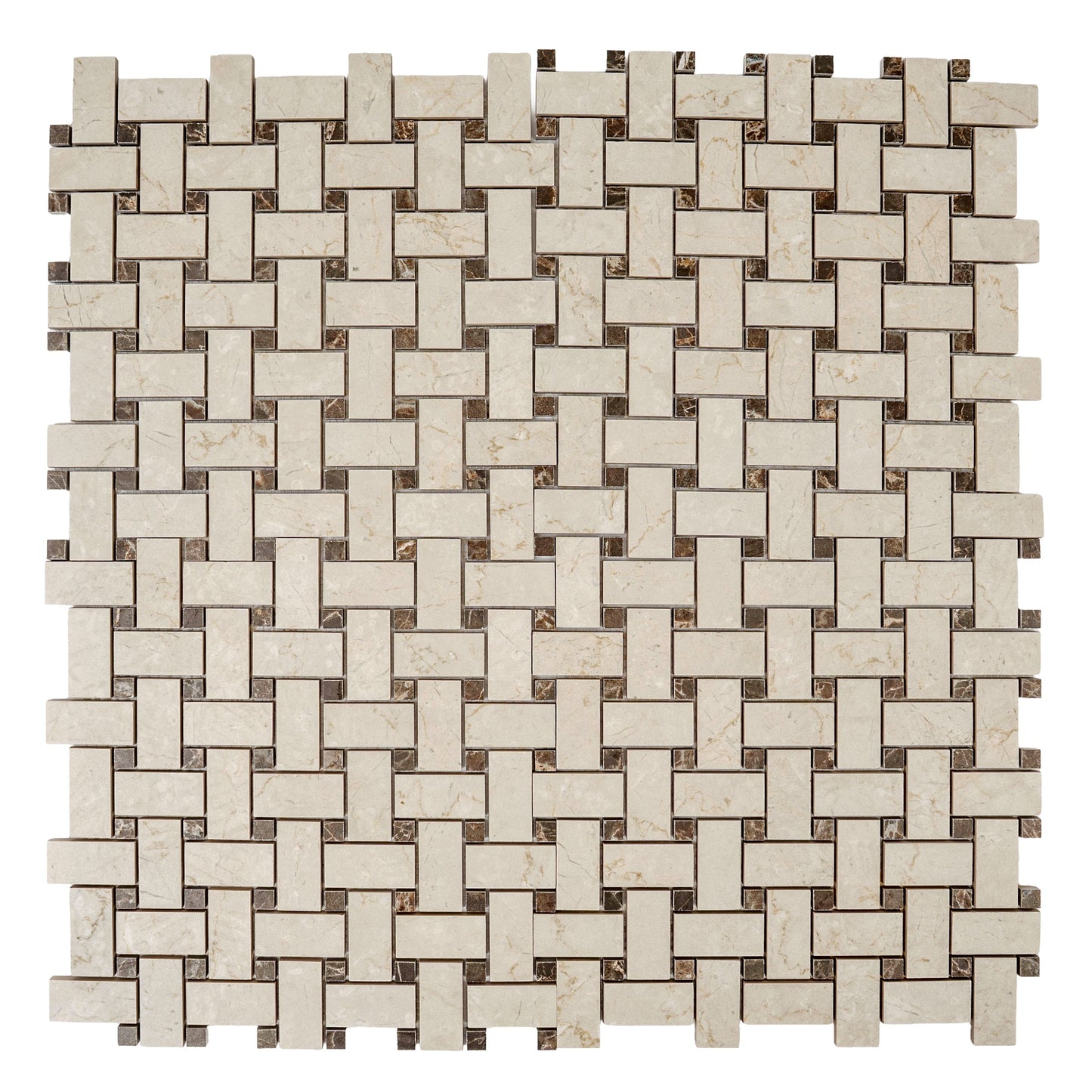 Beige, Brown 12x12 Matte Gres Porcelain Basketweave Mosaic Tile - Sample