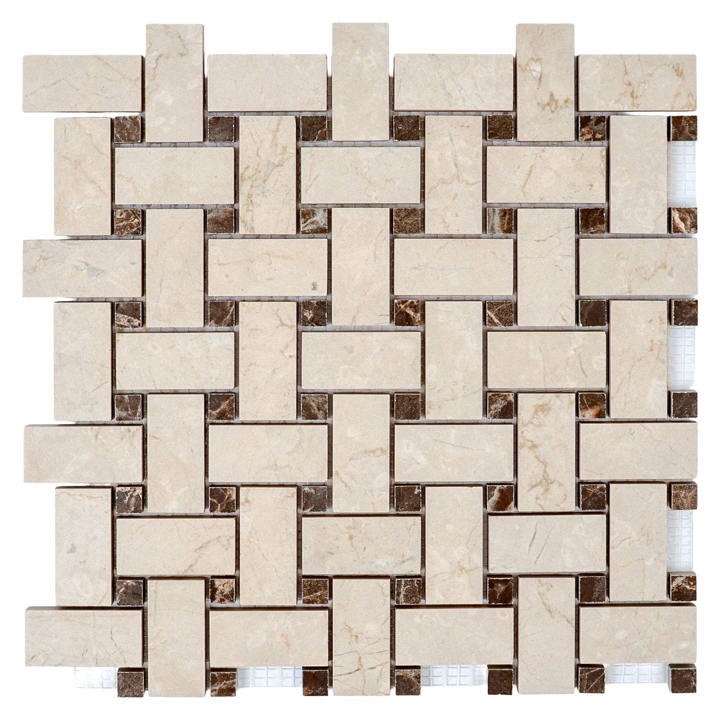 Beige, Brown 12x12 Matte Gres Porcelain Basketweave Mosaic Tile