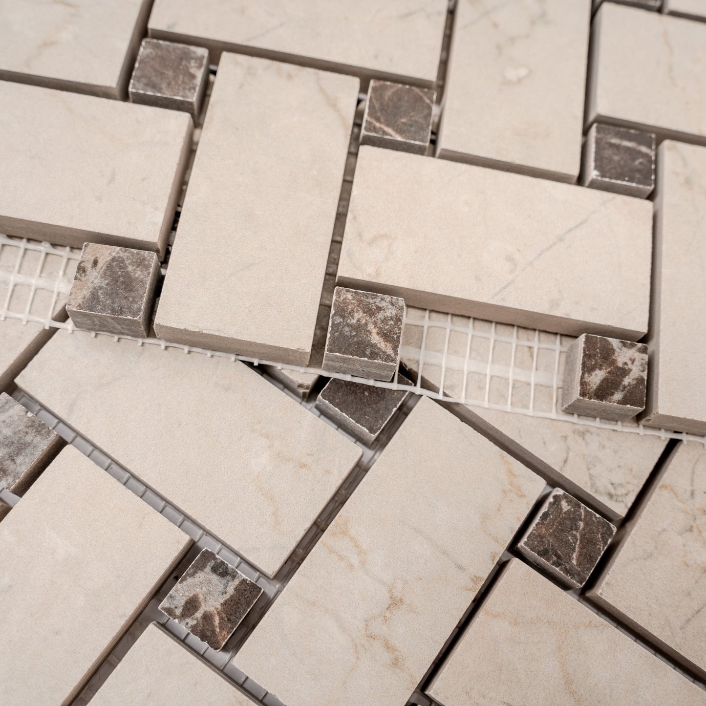 Beige, Brown 12x12 Matte Gres Porcelain Basketweave Mosaic Tile