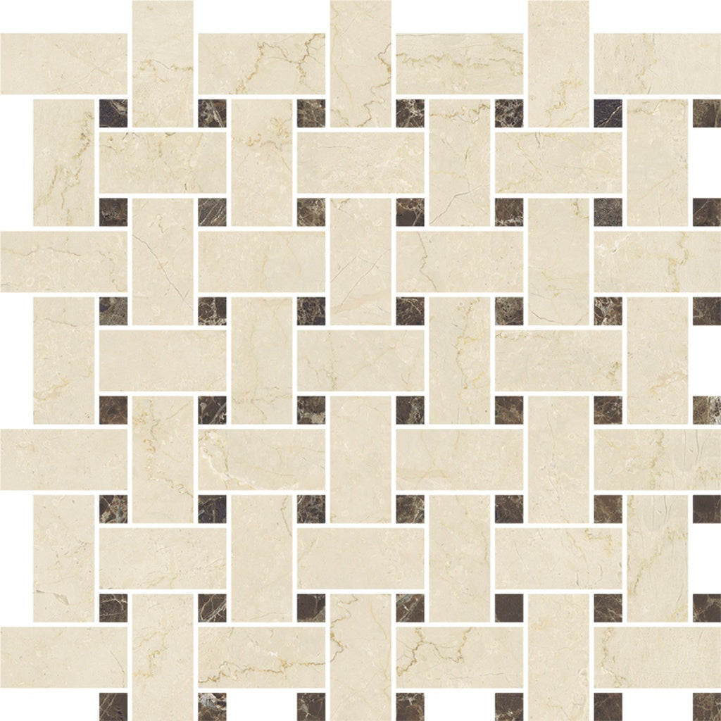 Beige, Brown 12x12 Matte Gres Porcelain Basketweave Mosaic Tile - Sample