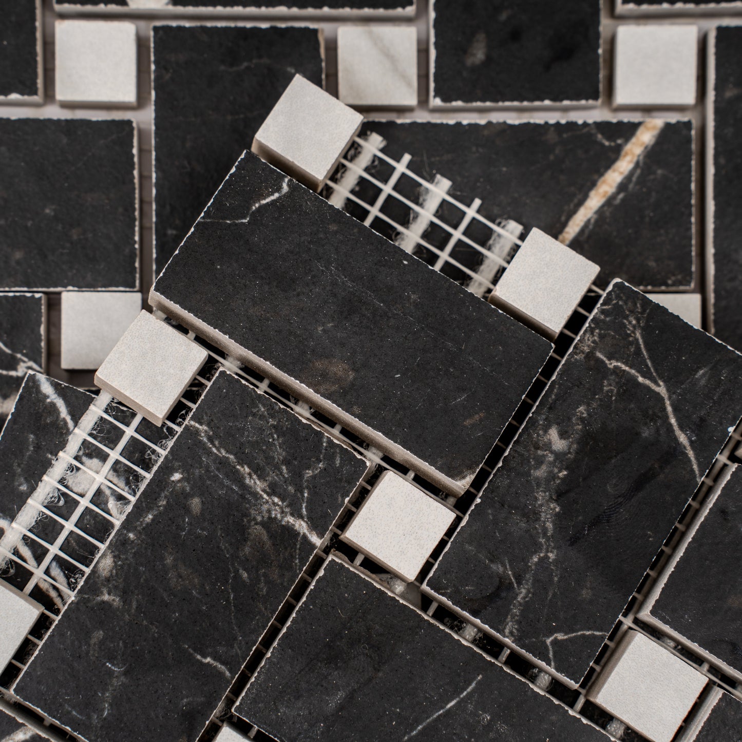 Nero Black, White 12x12 Matte Gres Porcelain Basketweave Mosaic Tile