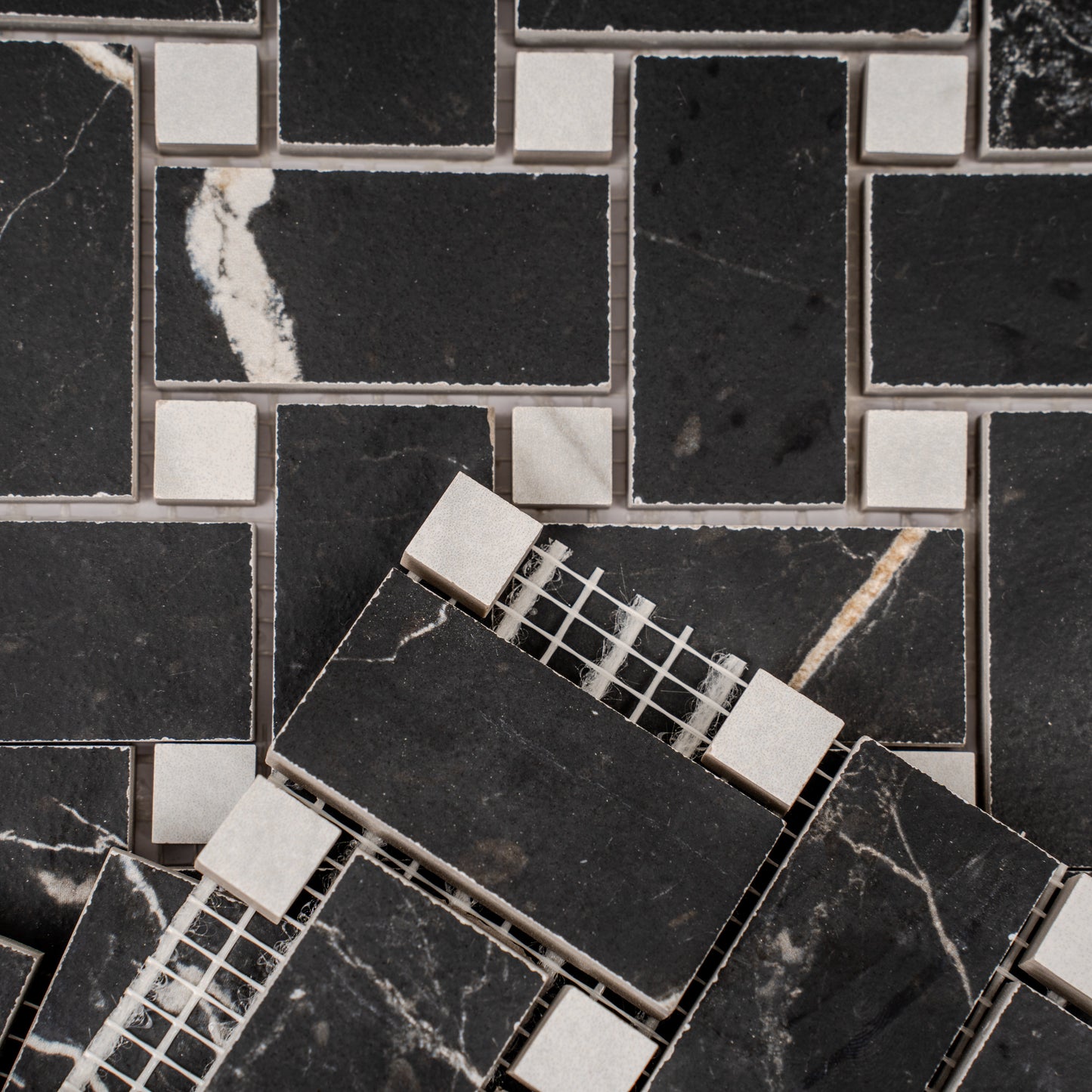 Nero Black, White 12x12 Matte Gres Porcelain Basketweave Mosaic Tile