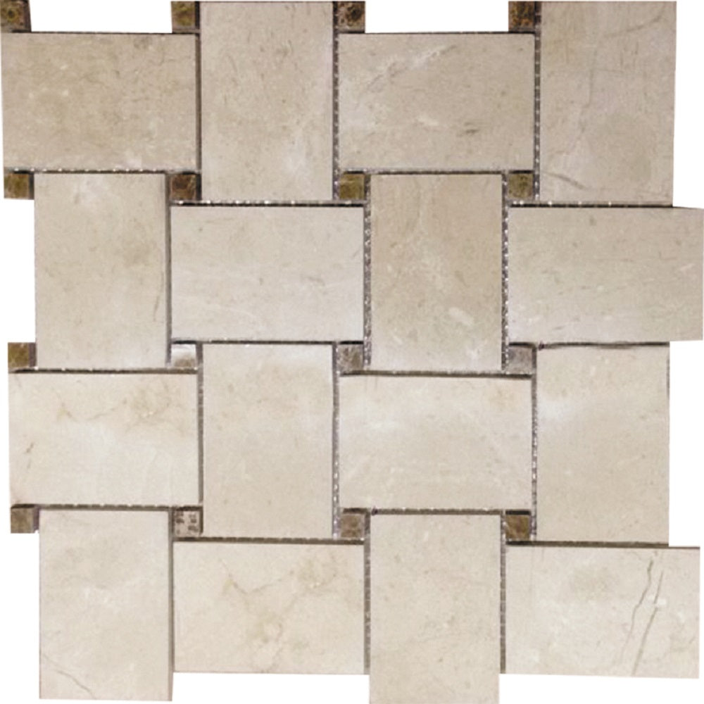 Sand Beige 11x11 Polished Crema Marfil, Emperador Light Marble Mosaic Tile