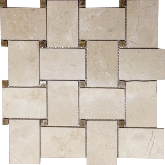 Sand Beige 11x11 Polished Crema Marfil, Emperador Light Marble Mosaic Tile