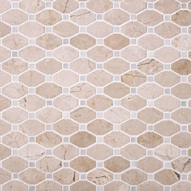 Buff Beige 12 x 12 Polished Crema Marfil, Eastern White Mosaic Tile