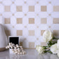 White; Beige 12 x 12 Polished Thassos, Crema Marfil Mosaic Tile