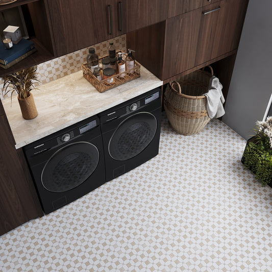 White; Beige 12 x 12 Polished Thassos, Crema Marfil Mosaic Tile - Sample