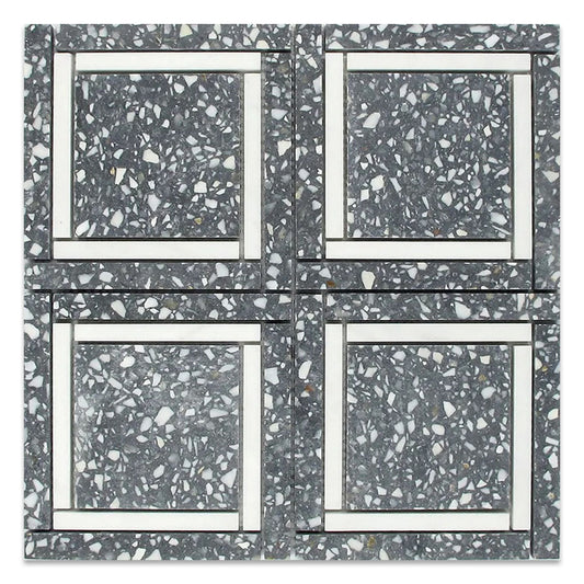 Light Gray and White 12 x 12 Honed Terrazzo, Marble Mosaic Tile - Sample
