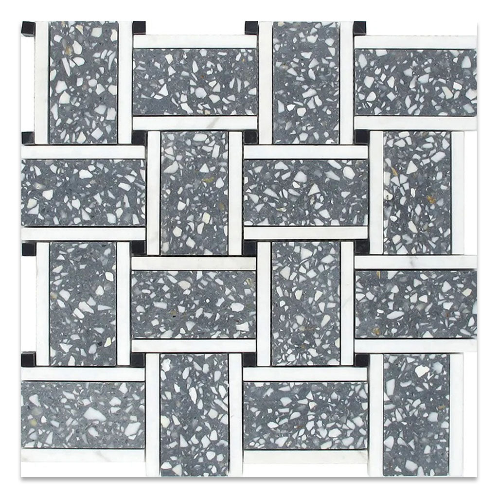 Charcoal Gray and White 12 x 12 Honed Terrazzo, Marble Mosaic Tile - Sample