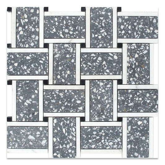 Charcoal Gray and White 12 x 12 Honed Terrazzo, Marble Mosaic Tile - Sample