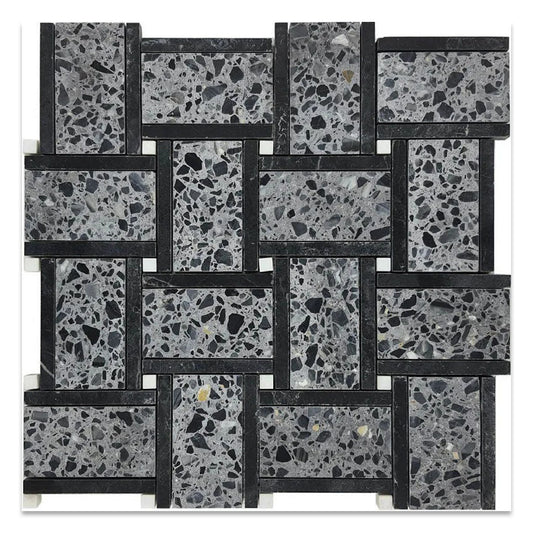 Charcoal Gray and Black 12 x 12 Honed Terrazzo, Marble Mosaic Tile - Sample