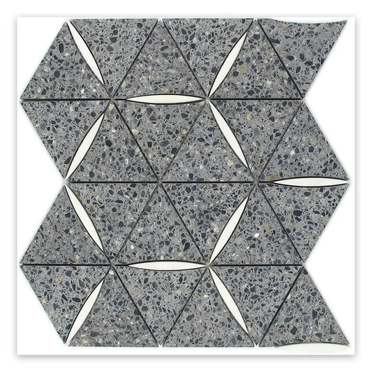 Charcoal Gray and White 11 x 13 Honed Terrazzo, Marble Mosaic Tile - Sample