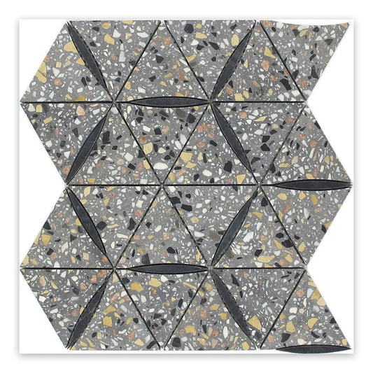 Charcoal Gray and Black 11 x 13 Honed Terrazzo, Marble Mosaic Tile - Sample