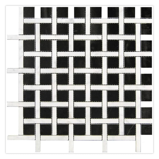 Eastern Black and White 12 x 12 Polished Marble Mosaic Tile - Sample