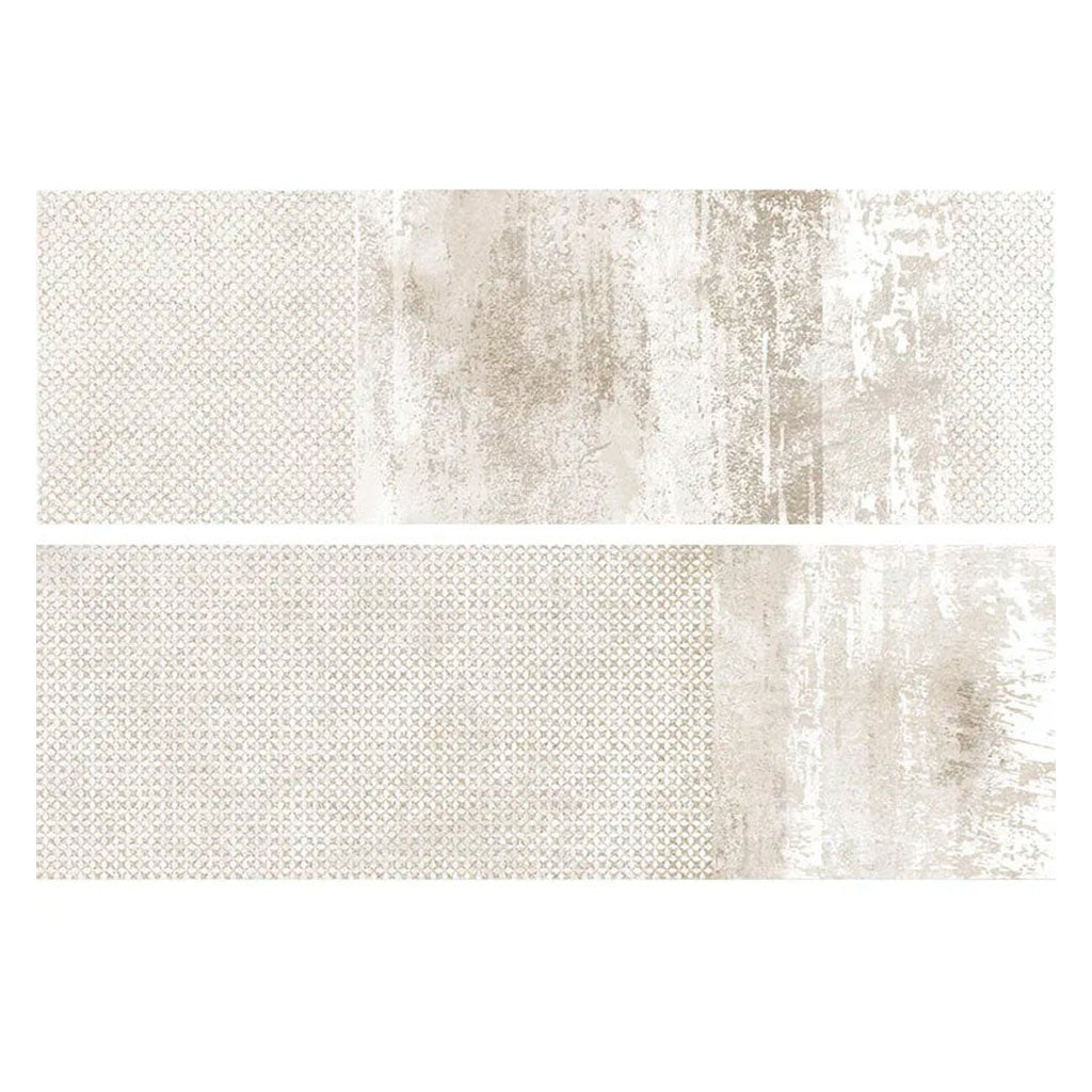 Alabaster white 10x30 matte ceramic large tile with textured and distressed surface design