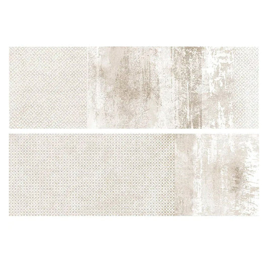 Alabaster white 10x30 matte ceramic large tile with textured and distressed surface design