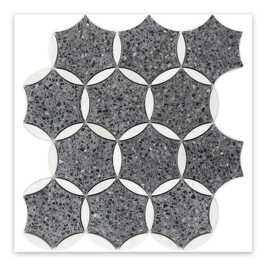 Charcoal Gray and Black 12 x 13 Honed Terrazzo, Marble Mosaic Tile - Sample
