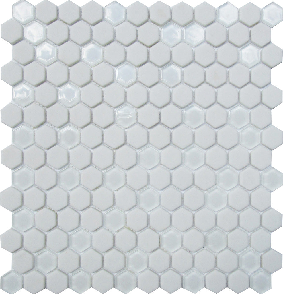 Cotton White 12 x 12 Matte, Glossy Recycled Glass Mosaic Tile