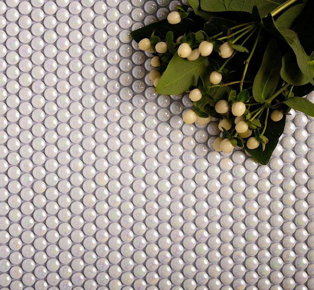 Parchment White 12 x 12 Glossy Iridescent Recycled Glass Mosaic Tile