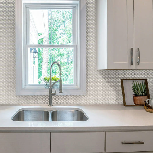 Parchment White 12 x 12 Glossy Iridescent Recycled Glass Mosaic Tile - Sample