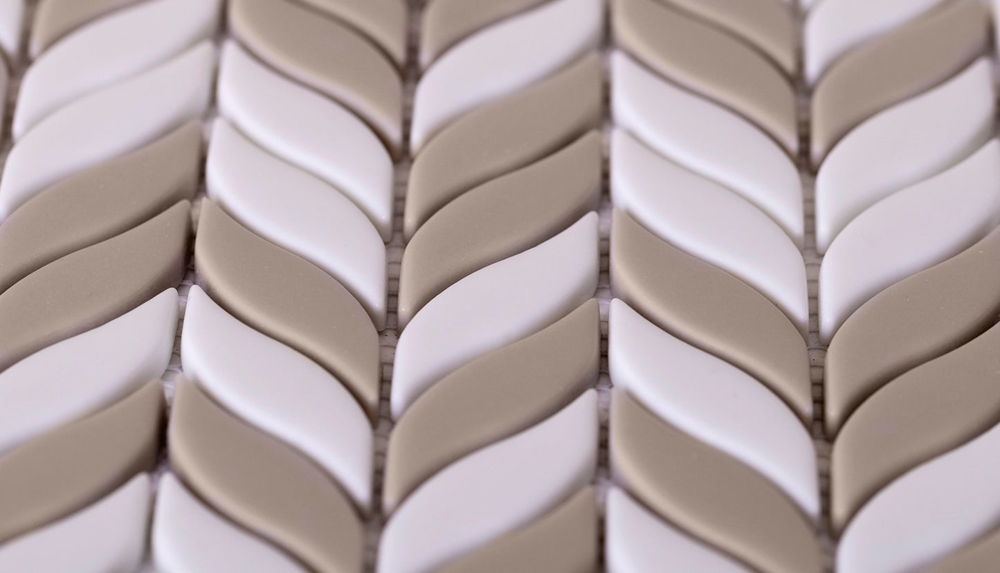 White, Brown 12x12 Glossy Recycled Glass Mosaic Tile