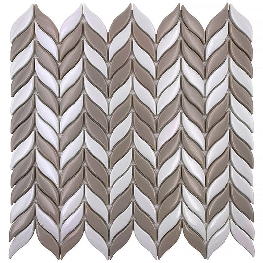 White, Brown 12x12 Glossy Recycled Glass Mosaic Tile