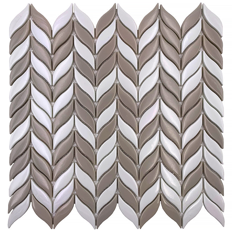 White, Brown 12x12 Glossy Recycled Glass Mosaic Tile Sample