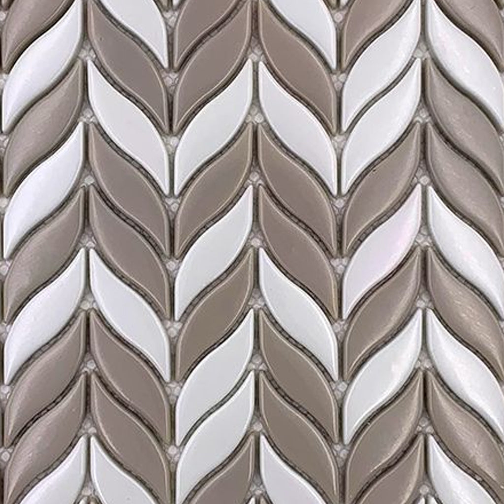 White, Brown 12x12 Glossy Recycled Glass Mosaic Tile Sample