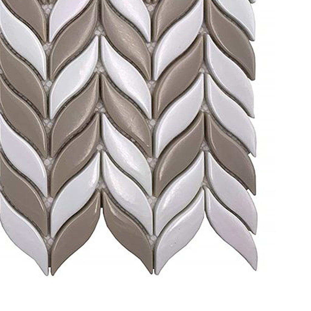 White, Brown 12x12 Glossy Recycled Glass Mosaic Tile Sample