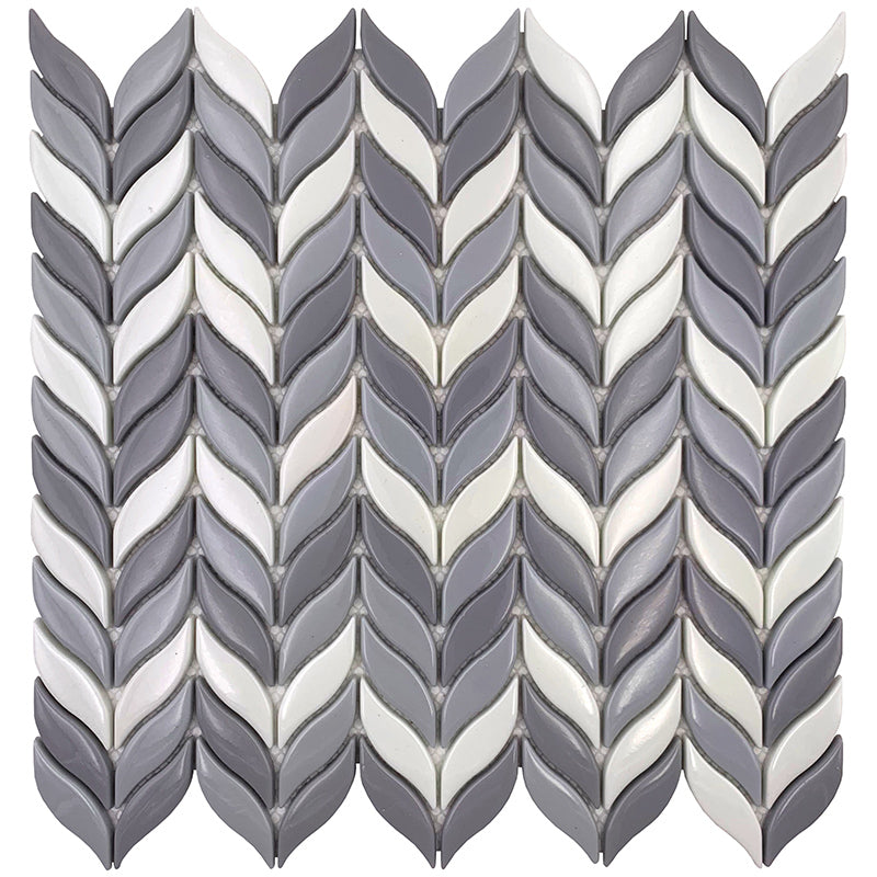 Gray, White 12x12 Glossy Recycled Glass Mosaic Tile