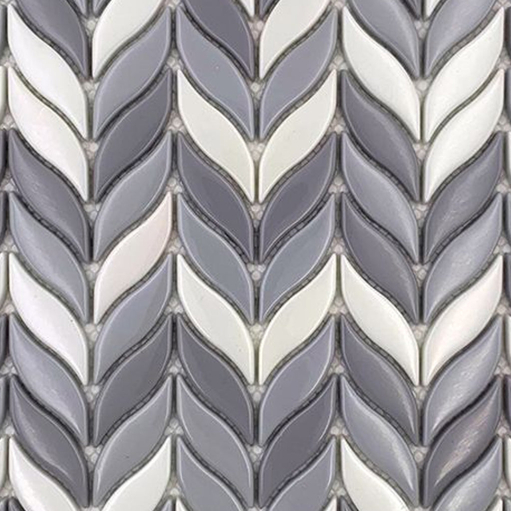 Gray, White 12x12 Glossy Recycled Glass Mosaic Tile Sample