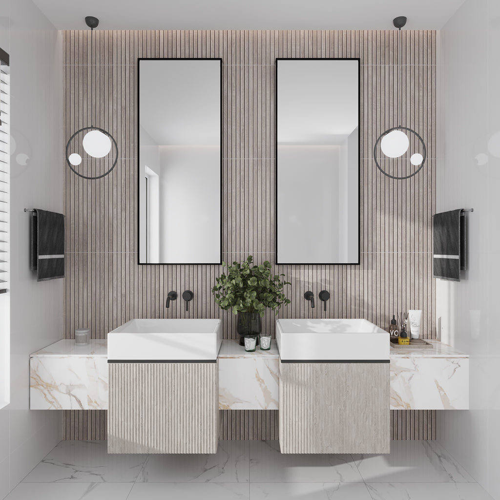 Gray 24x48 Matte Porcelain Tile – Fluted Texture & Large Format – Tiletopia