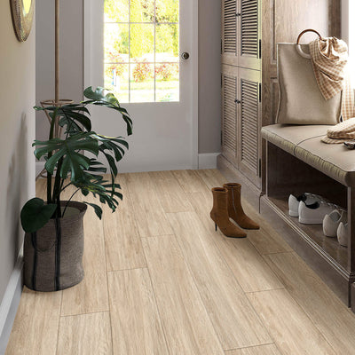 matte oak 8x48 porcelain large tile flooring with wood grain texture