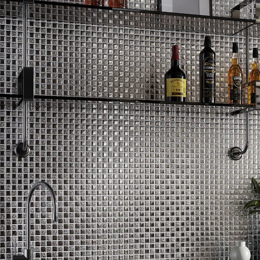 Silver 12 x 12 Glossy Shimmer Glass Mosaic Tile