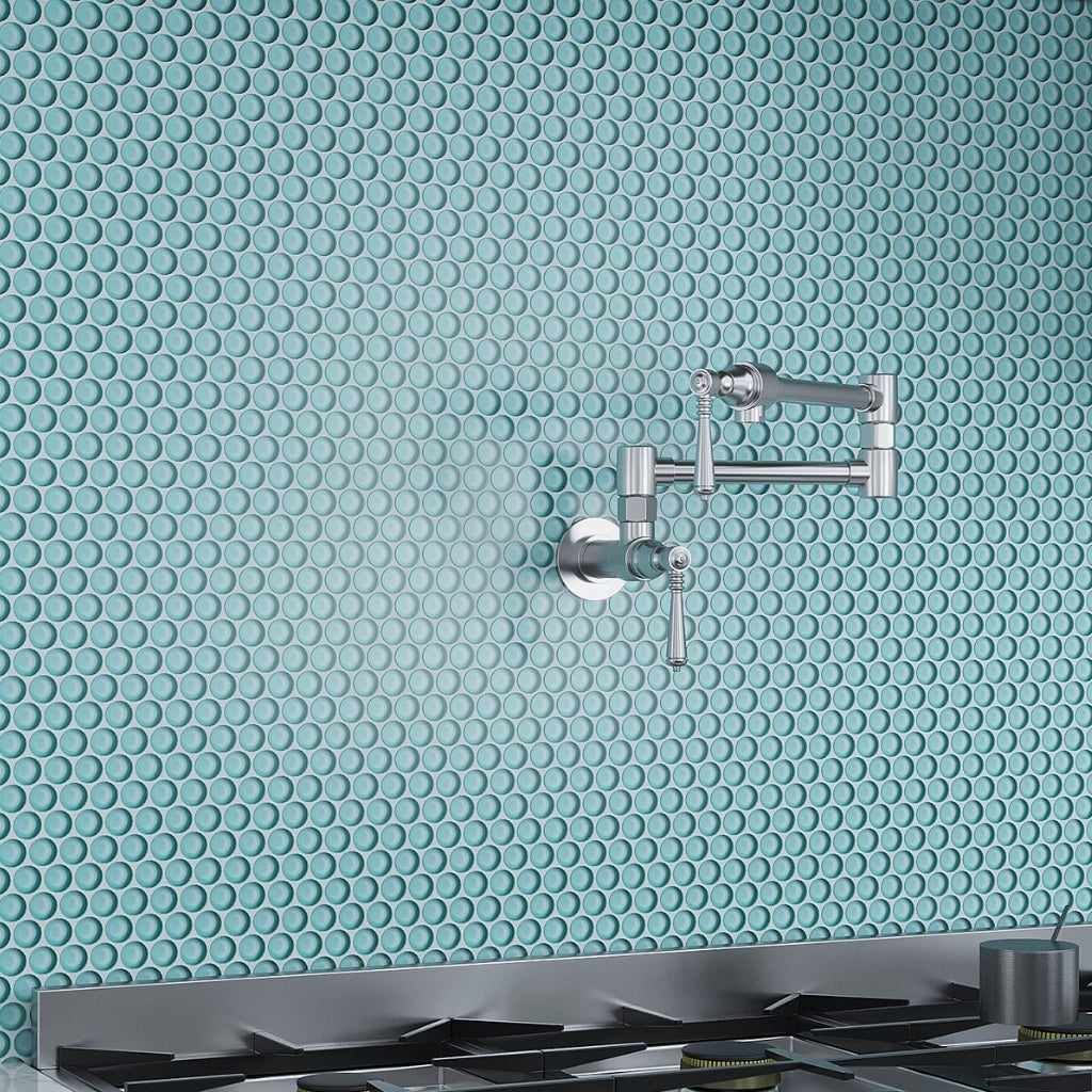 Sky Blue 12 x 12 Glossy Penny Glass Mosaic Tile