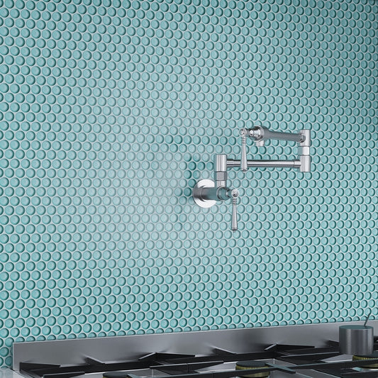 Sky Blue 12 x 12 Glossy Penny Glass Mosaic Tile