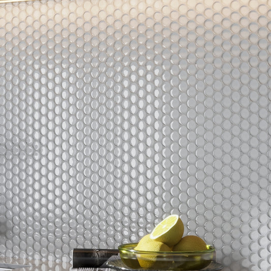 White 12 x 12 Glossy Penny Glass Mosaic Tile