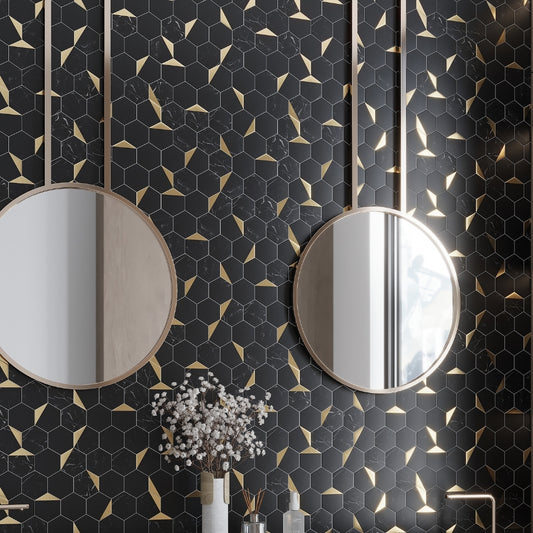 Black and Gold 12 x 12 Honed PVC Peel and Stick Tile