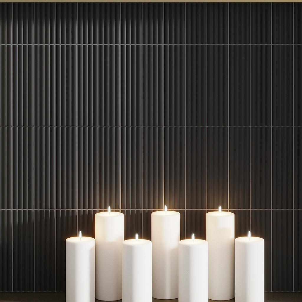 Black 2 x 8 Matte Ceramic Subway Deco Tile