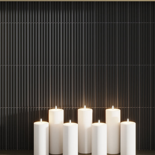 Black 2 x 8 Matte Ceramic Subway Deco Tile