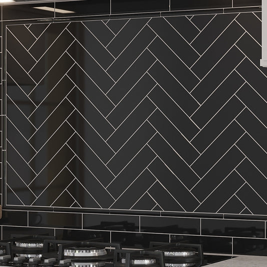 Black 2 x 8 Glossy Ceramic Subway Tile