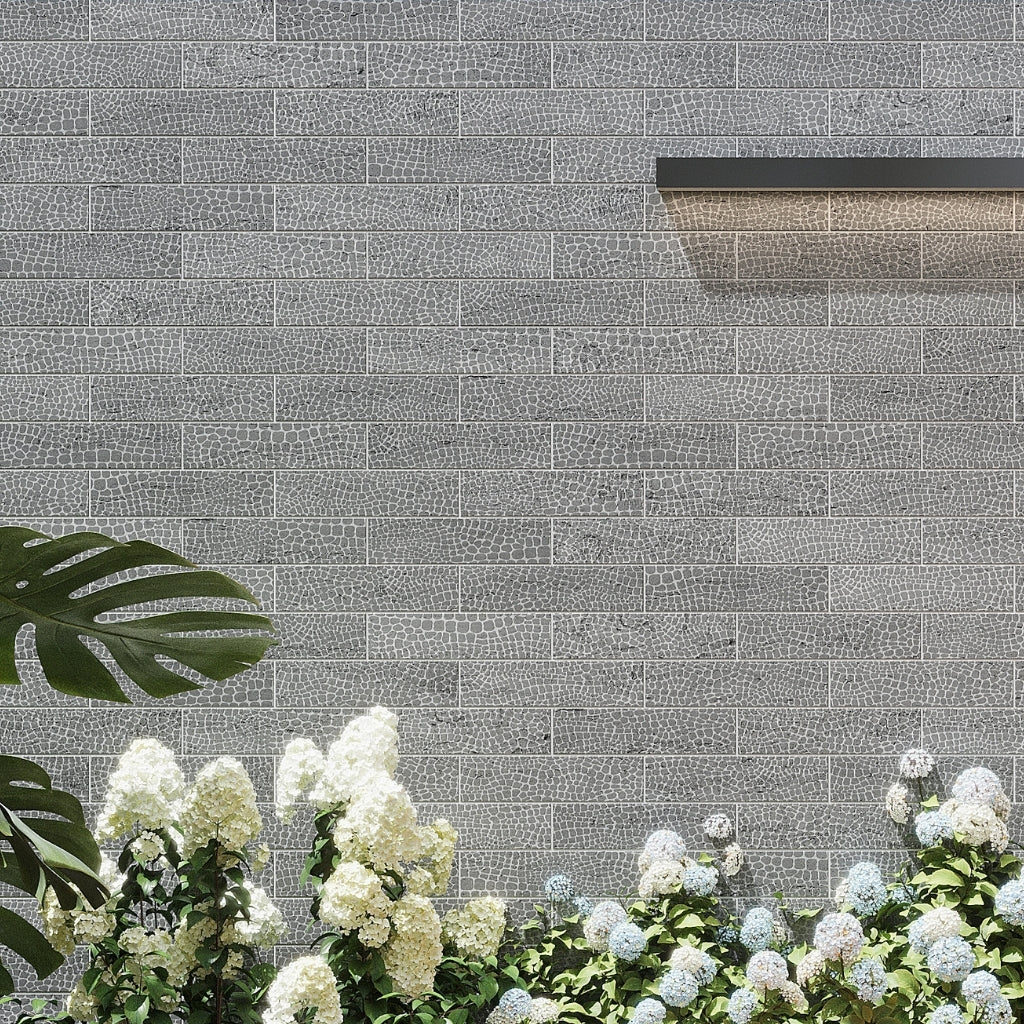 Gray 3x12 Textured Limestone Brick Tile