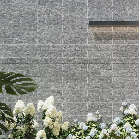 Gray 3x12 Textured Limestone Brick Tile