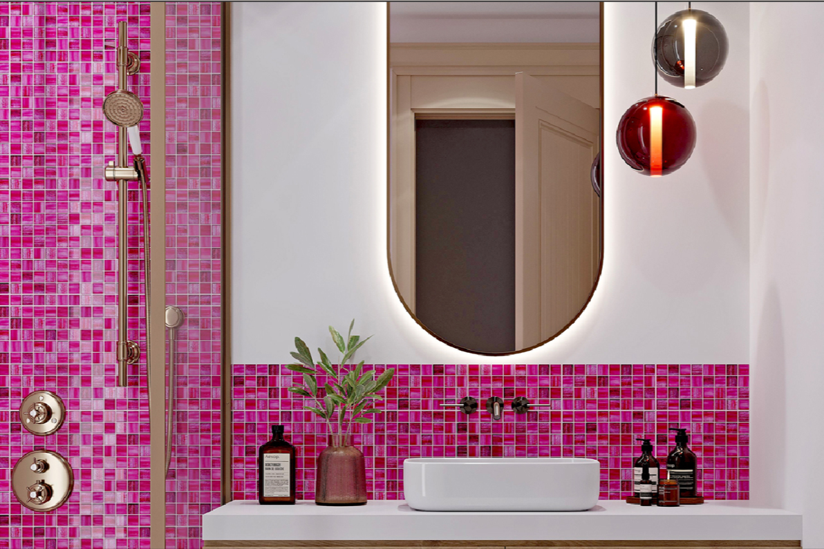 Fuchsia Pink 11 x 11 Glossy, Matte Glass Mosaic Tile