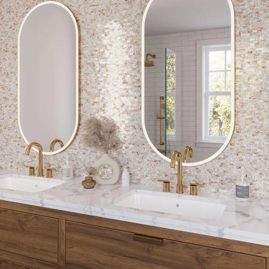 White, Beige 12 x 12 Polished Shell, Mother of Pearl Mosaic Tile - Sample