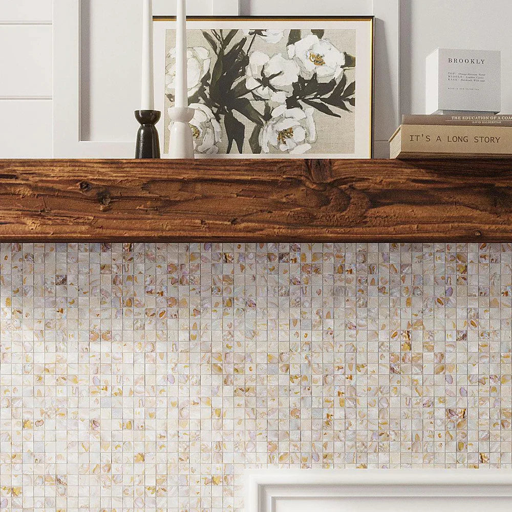 White, Beige 12 x 12 Polished Shell, Mother of Pearl Mosaic Tile - Sample